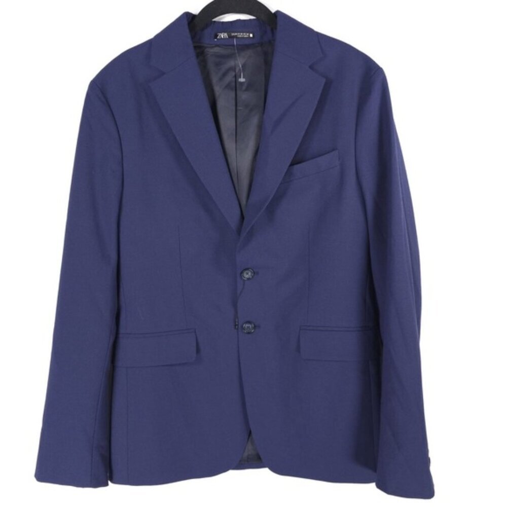 NWOT ZARA WOOL Blend Navy 2 Button Blazer Jacket 4 Button Cuffs 6861/370 Size 36